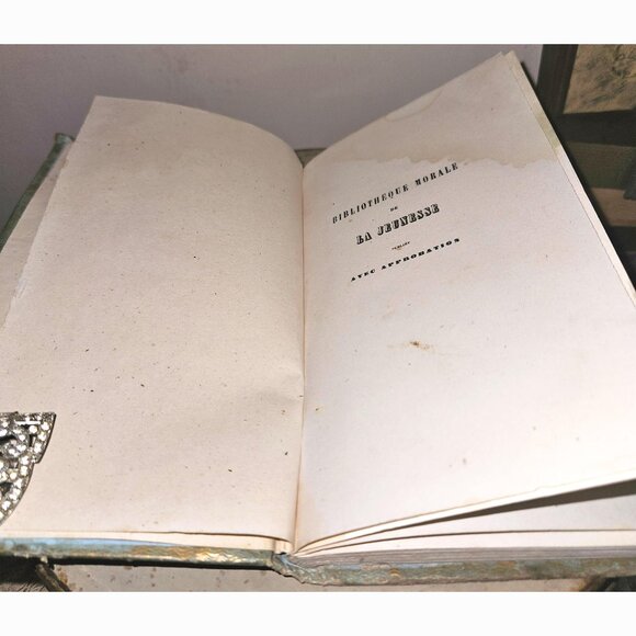 Antique 1856 French Gilded Cartonnage Book Decorative Gilt Romantic Cardboard - Picture 6 of 10